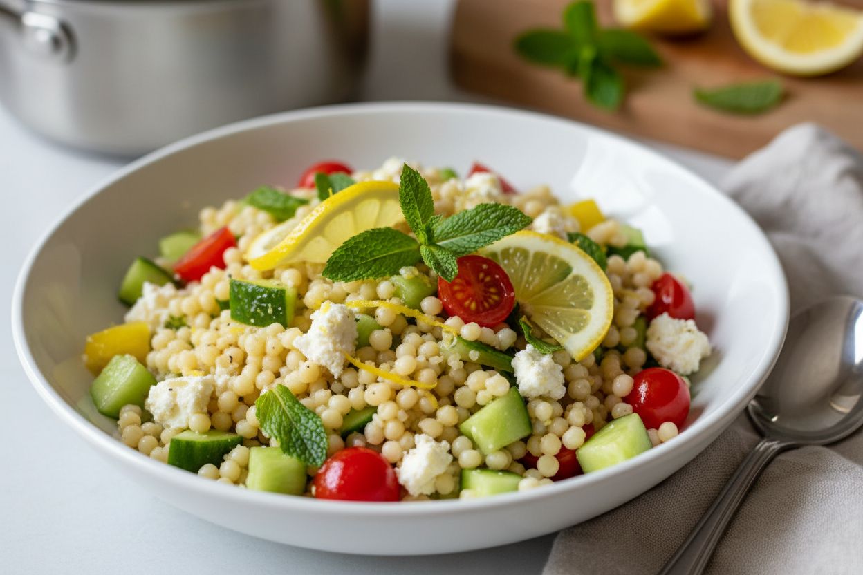 Salade de couscous perlé, citron et menthe terminé