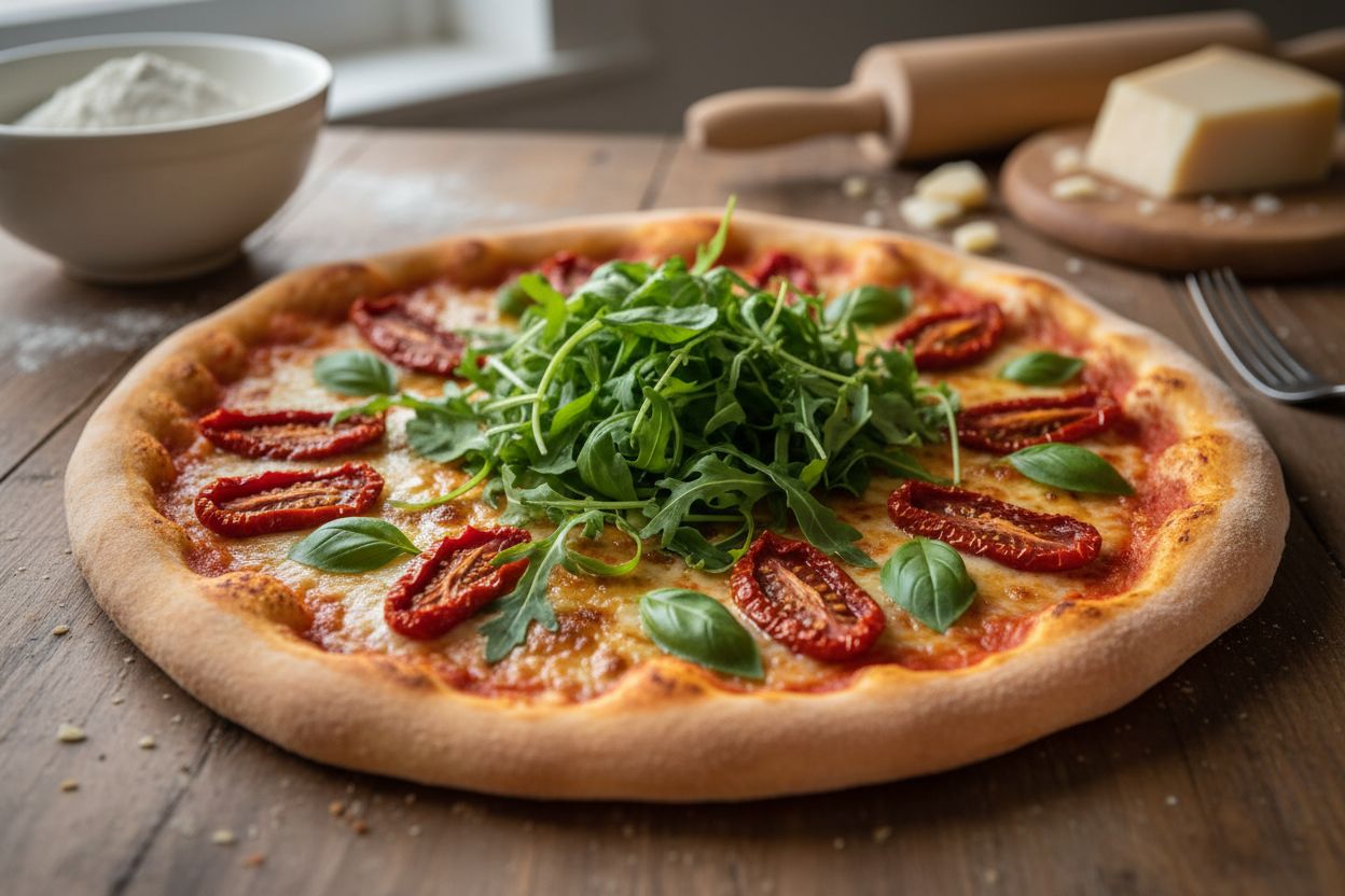 Pizza tomate sechee basilic roquette terminé