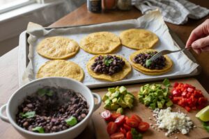 Tostadas mexicaines aux haricots noirs