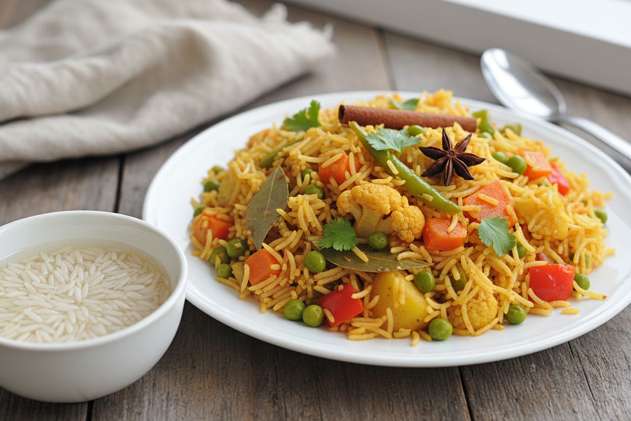 Biryani végétarien aux légumes terminé