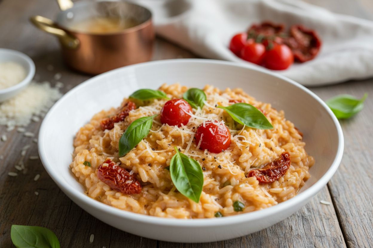 Risotto crémeux Tomates séchées et basilic Recette végétarienne facile
