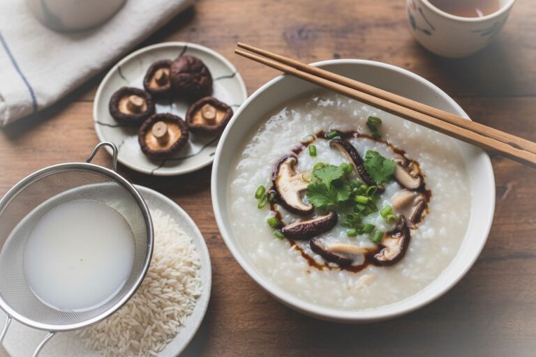 Congee végétarien shiitake Recette facile bouillie de riz réconfort