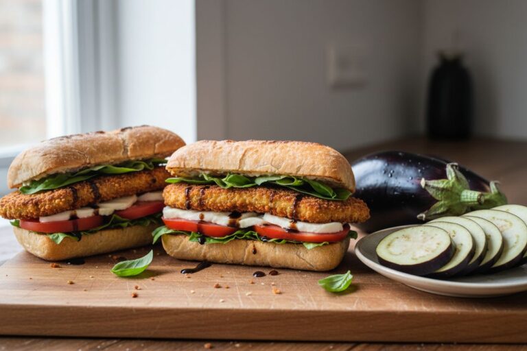 Aubergines panées croustillantes Sandwich végétarien gourmand