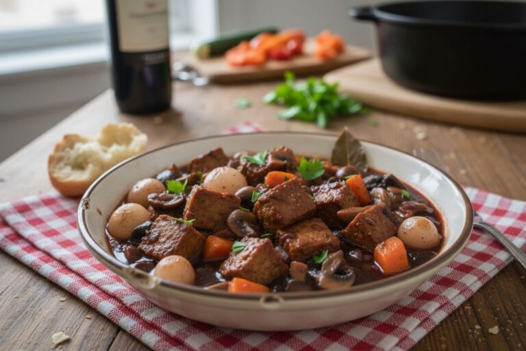 Bourguignon Végétarien Une explosion de saveurs Seitan Bourguignon La recette végétarienne gourmande Découvre le Bourguignon Végétal Recette facile et savoureuse Seitan Bourguignon Le plat mijoté revisité en version vegan
