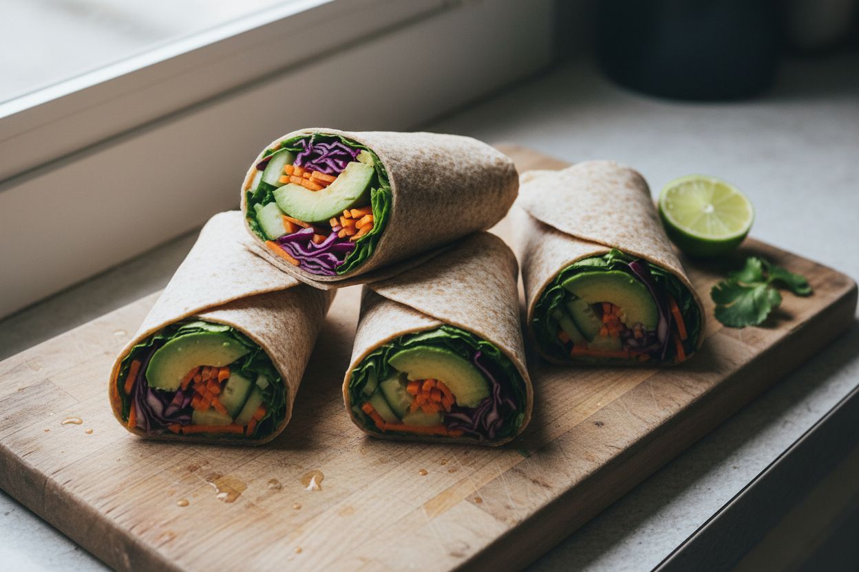Wraps avocat crudités Recette facile et saine Pause déjeuner vitaminée Wraps avocat crudités Wraps californiens Recette fraîcheur et bien être