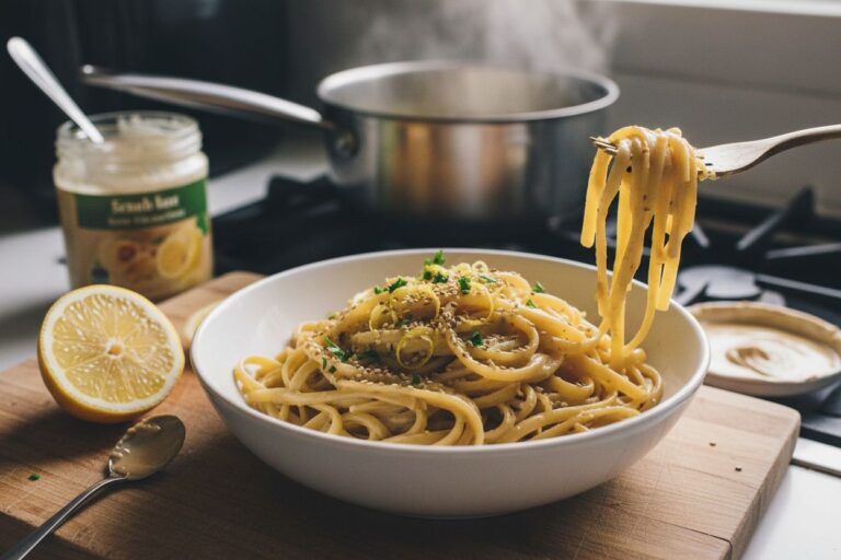 Recette Pâtes crémeuses tahini citron Plat végétarien rapide