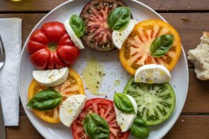 Salade caprese aux tomates anciennes