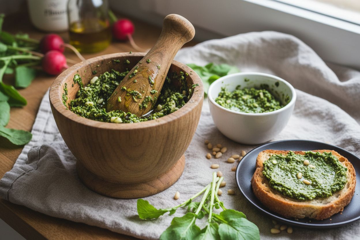 Pesto de fanes de radis