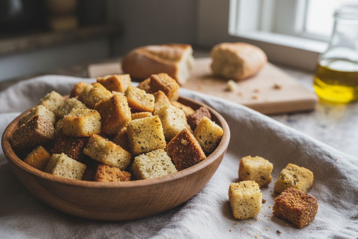 Croûtons maison au pain rassis terminé