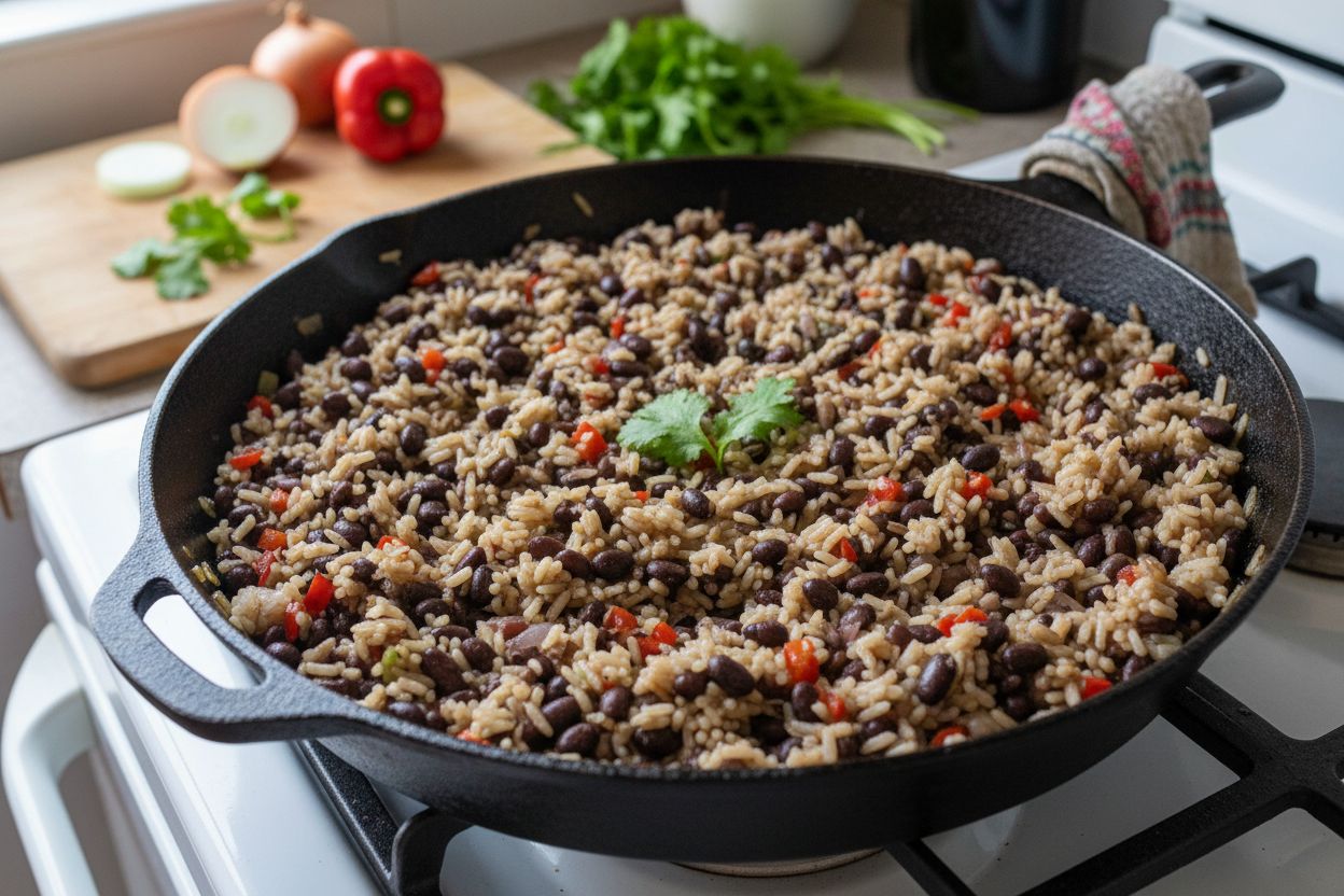 Gallo pinto (riz-haricots costaricien) terminé