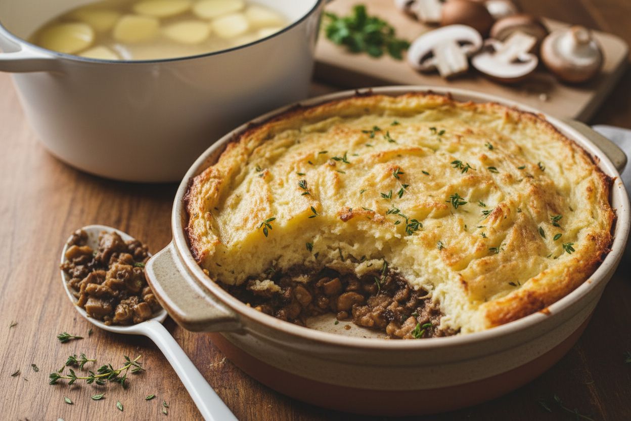 Hachis parmentier de champignons sans viande terminé