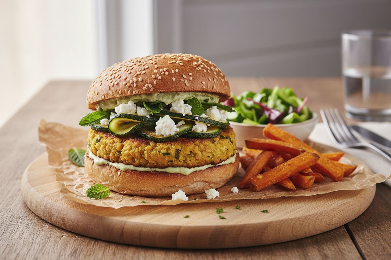 Burger de pois chiches & courgette à la féta