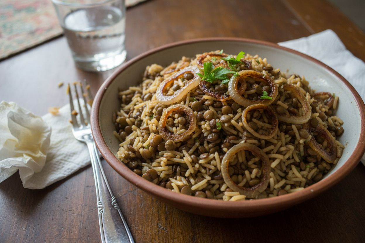 Mujadara libanais (riz et lentilles aux oignons)