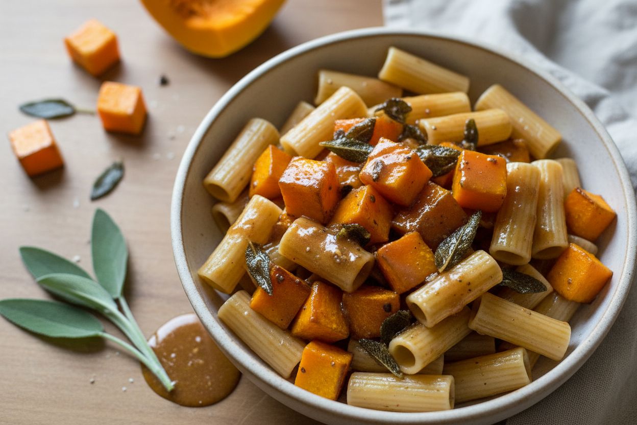Pâtes à la courge rôtie et sauge, sauce “beurre” noisette