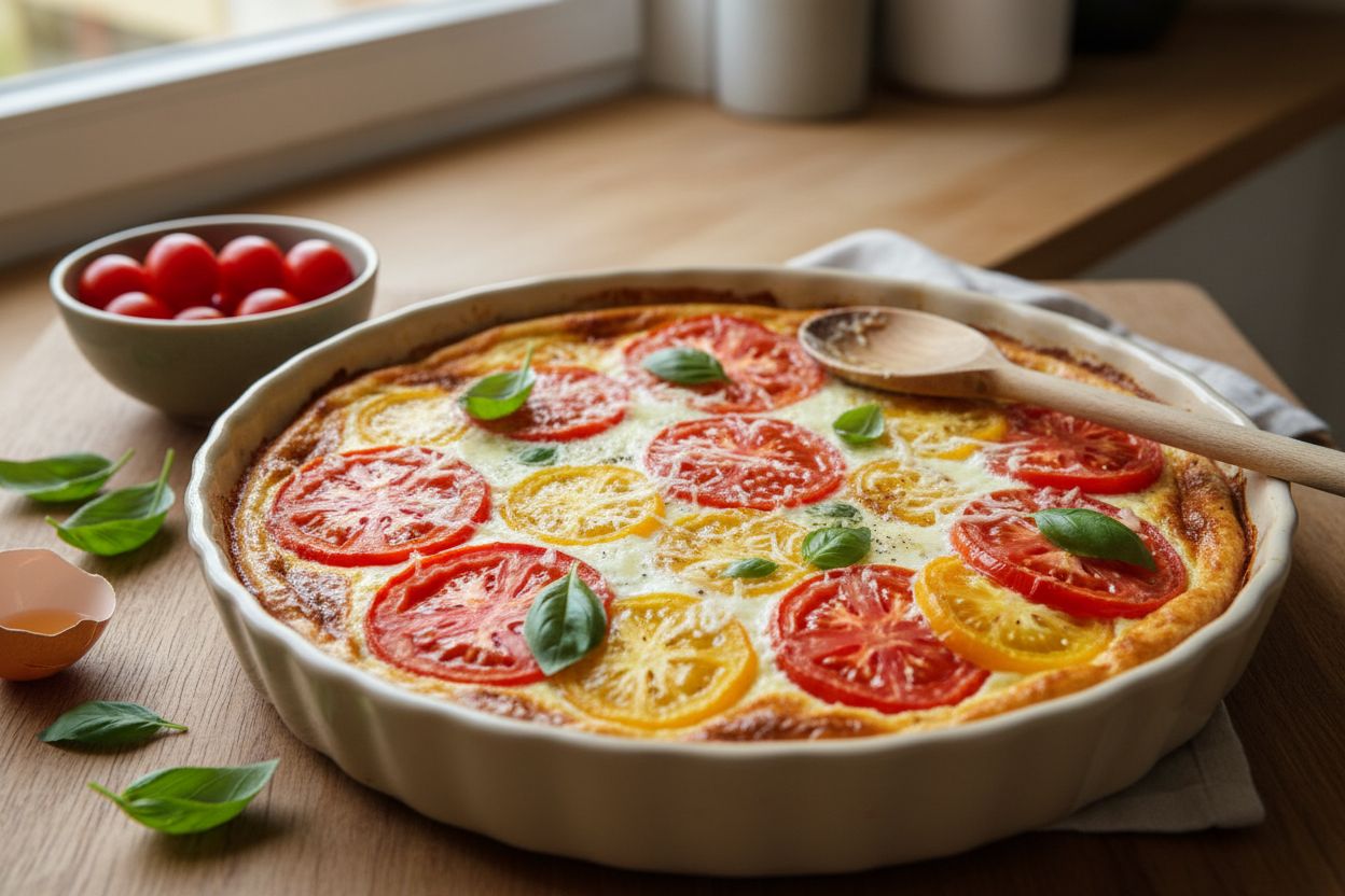 Quiche sans pâte aux tomates et basilic