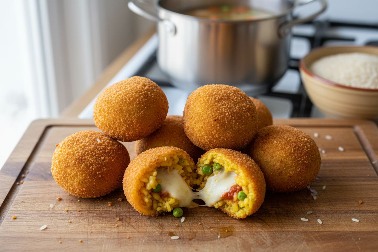 Arancini siciliens (boulettes de riz frites) terminé
