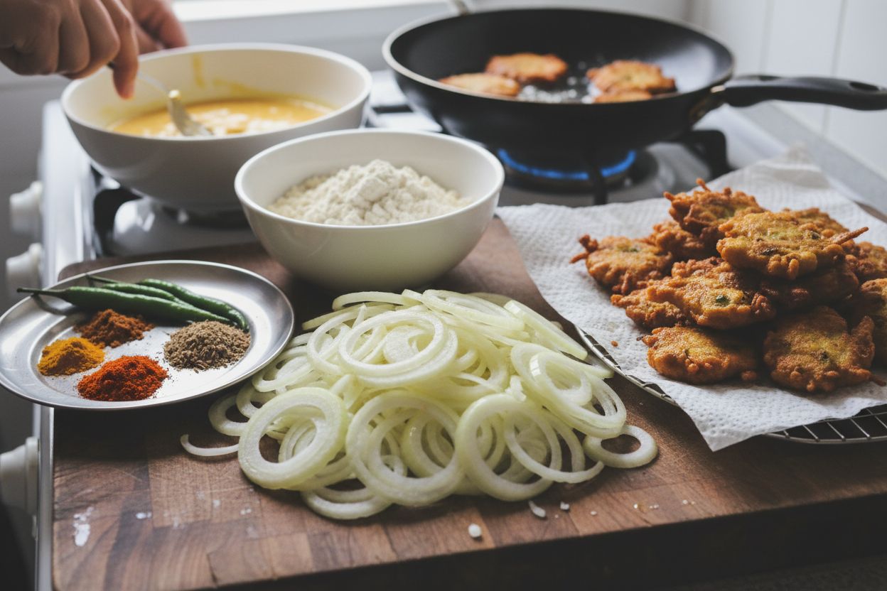 Bhajis d'oignons indiens terminé