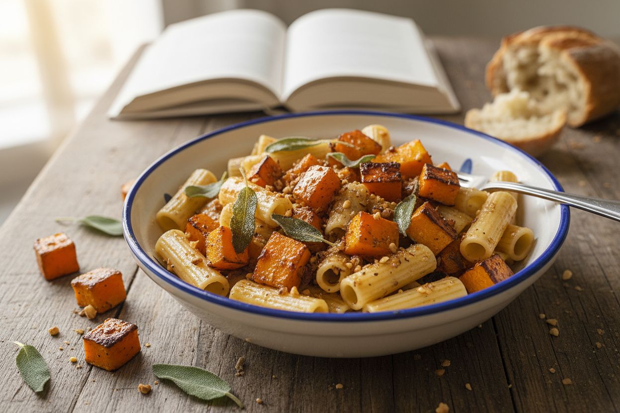 Pâtes à la courge rôtie et sauge, sauce “beurre” noisette terminé