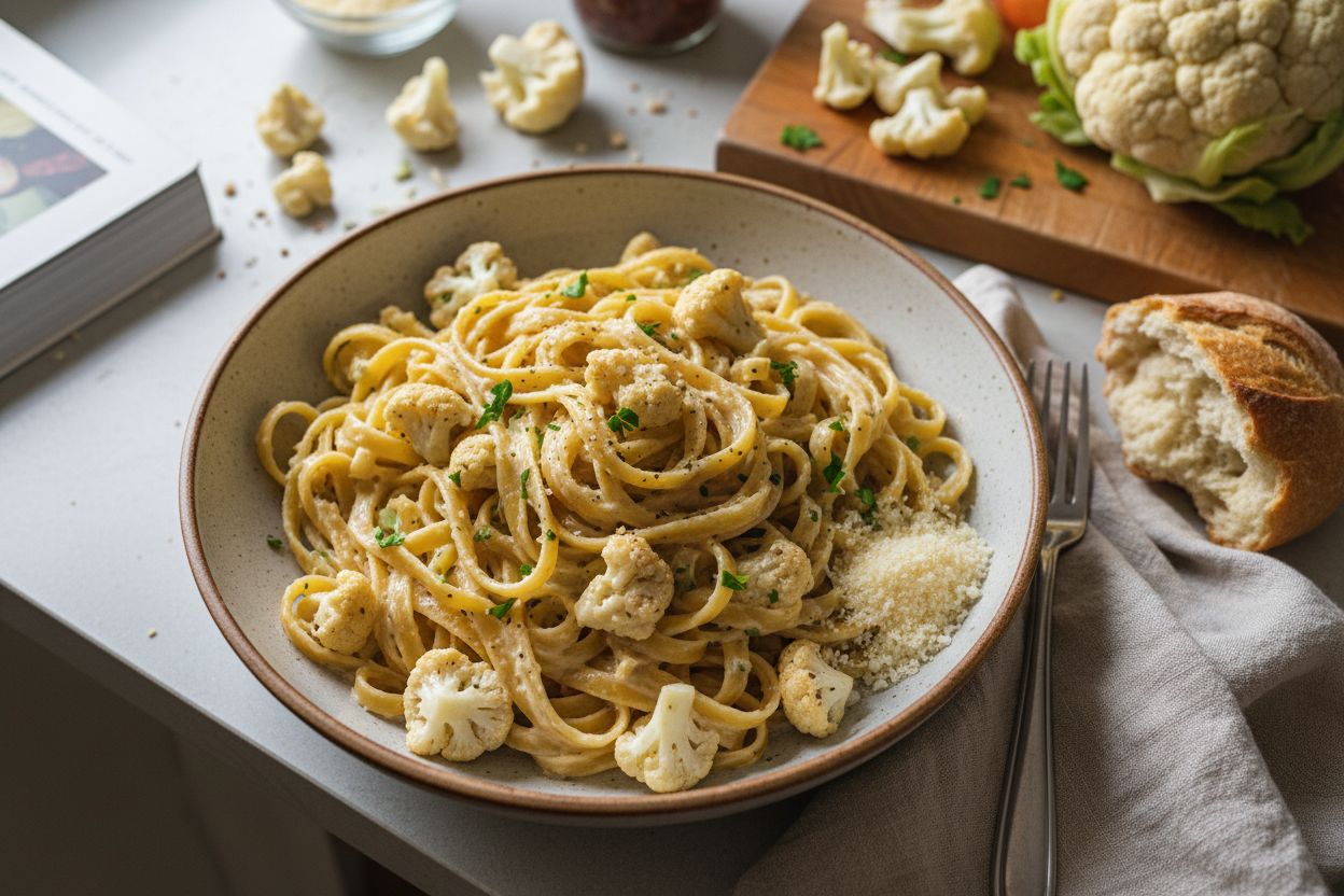 Pâtes crémeuses “alfredo” au chou-fleur (sans crème) terminé