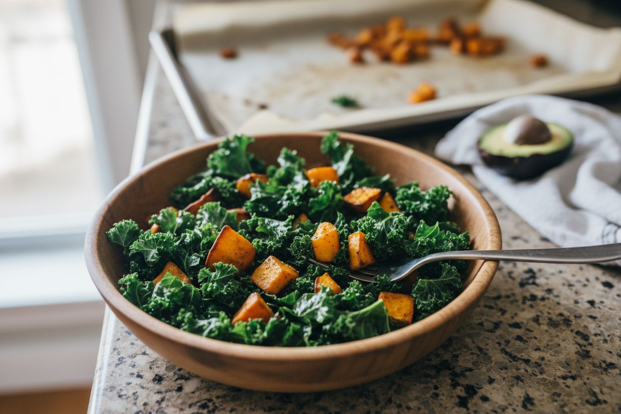 Salade de chou kale et patate douce rôtie terminé
