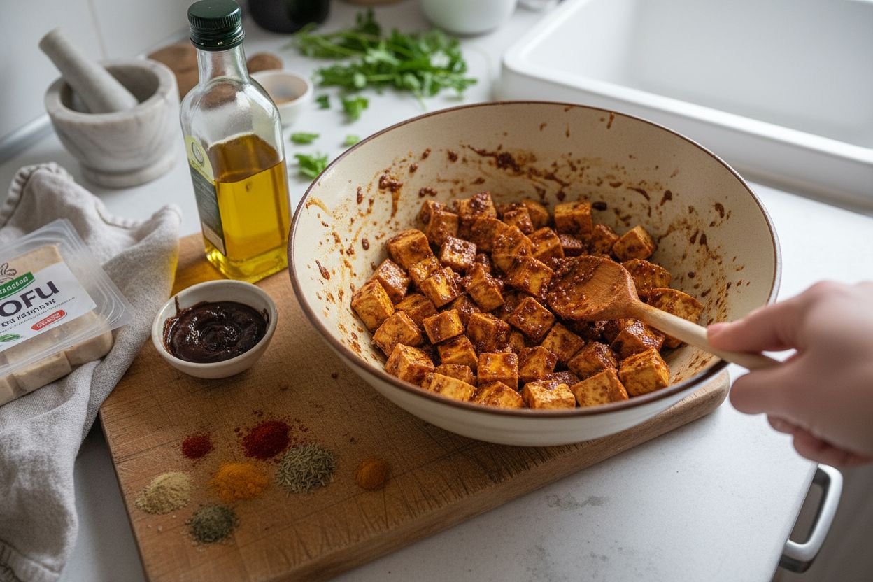 Tofu mariné façon shawarma terminé