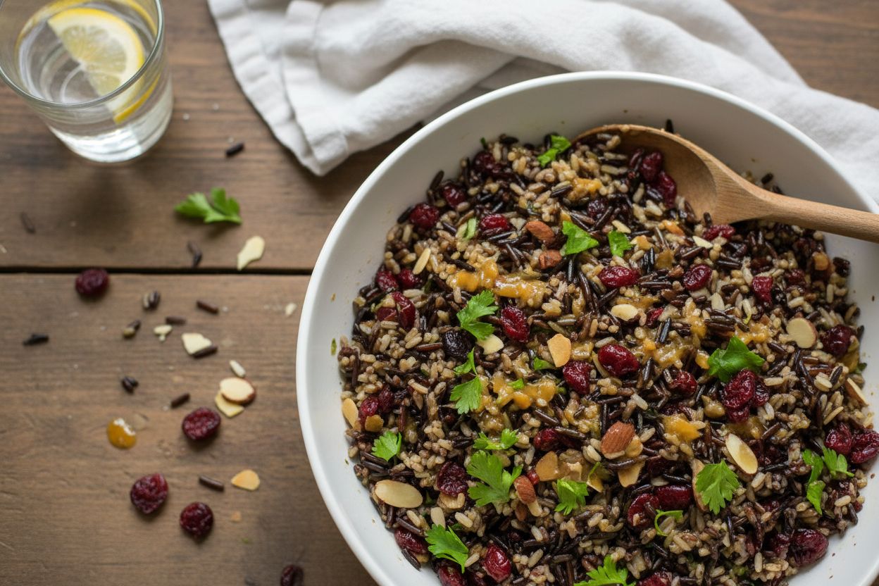 Salade de riz sauvage et canneberges terminé