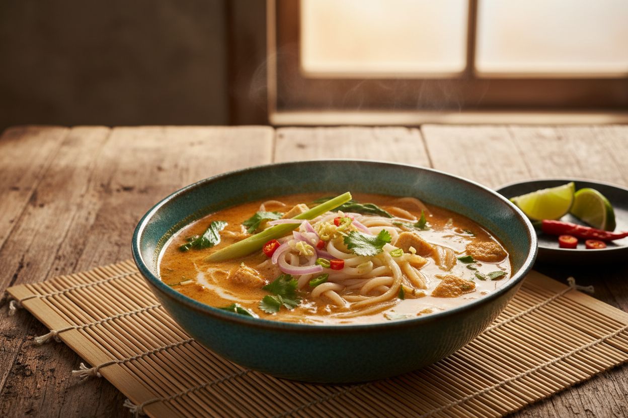 Soupe laksa malaisienne végétarienne terminé