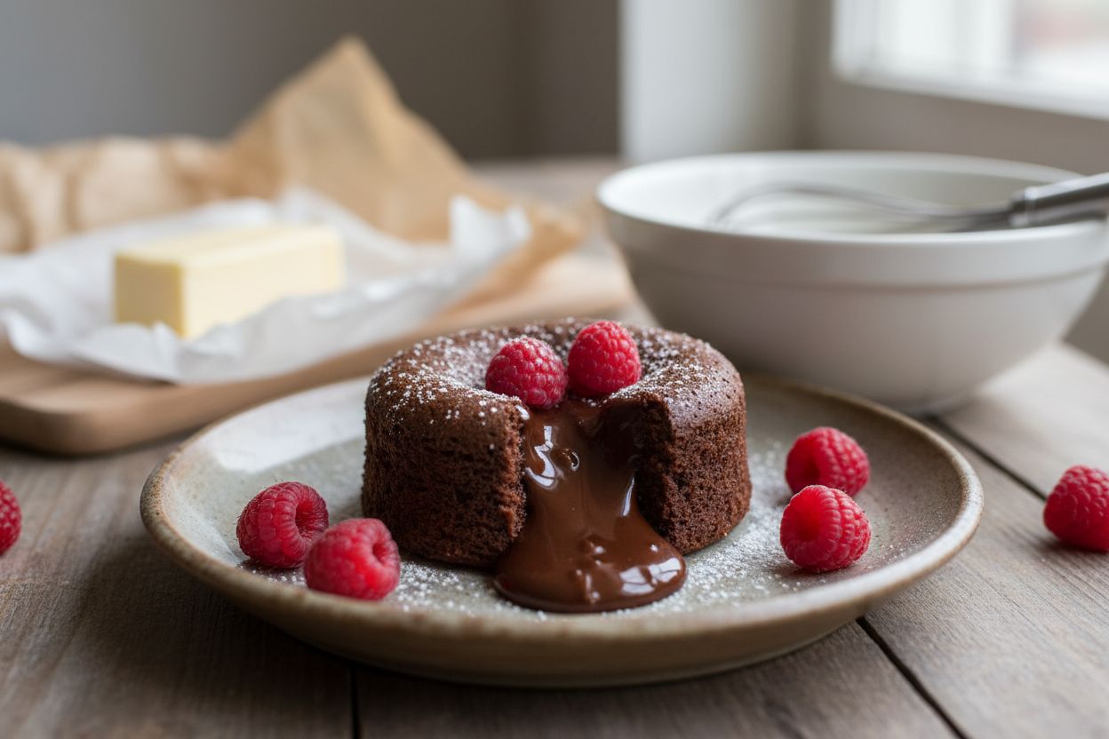 Fondant au chocolat et framboises