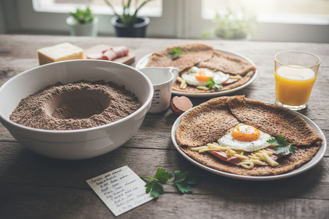 Galettes de sarrasin complètes à l'œuf au fromage et au jambon végétal