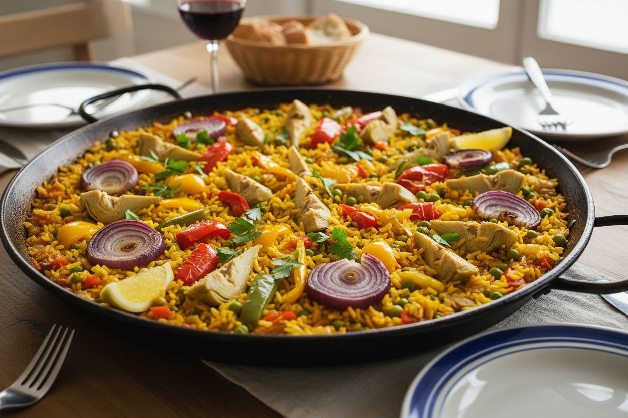 Paella végétarienne aux artichauts
