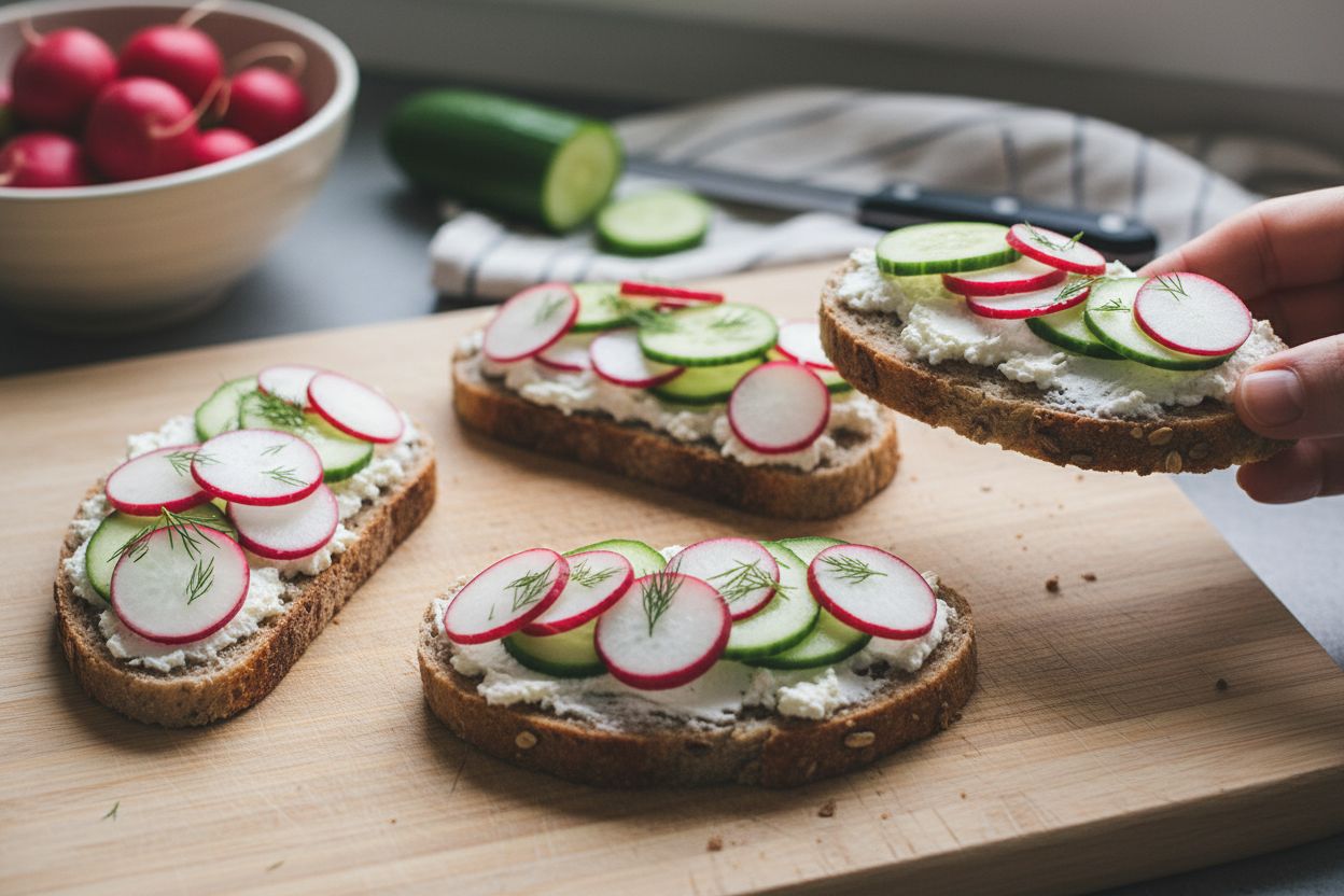 Tartine fromage frais radis concombre