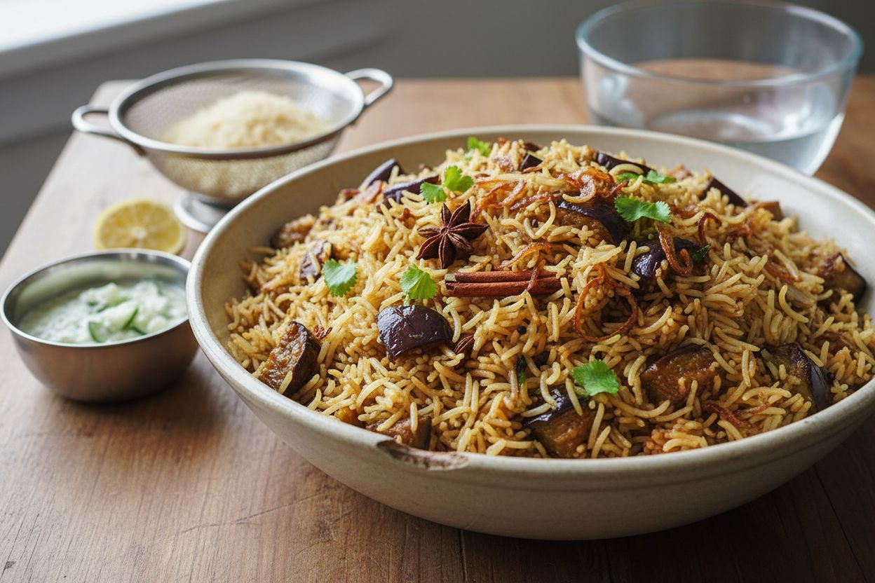 Biryani d'aubergines terminé
