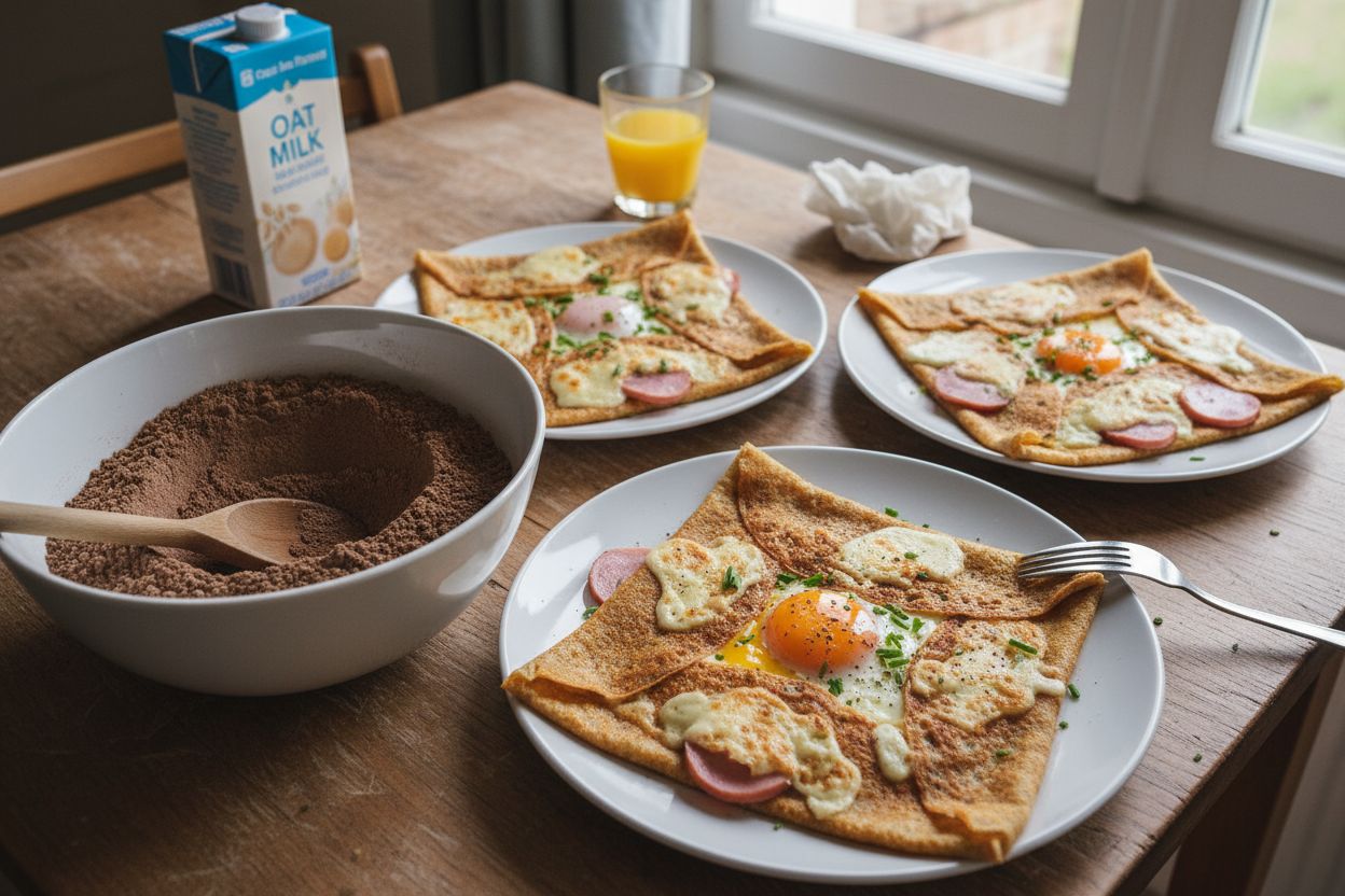 Galettes de sarrasin complètes à l'œuf au fromage et au jambon végétal terminé