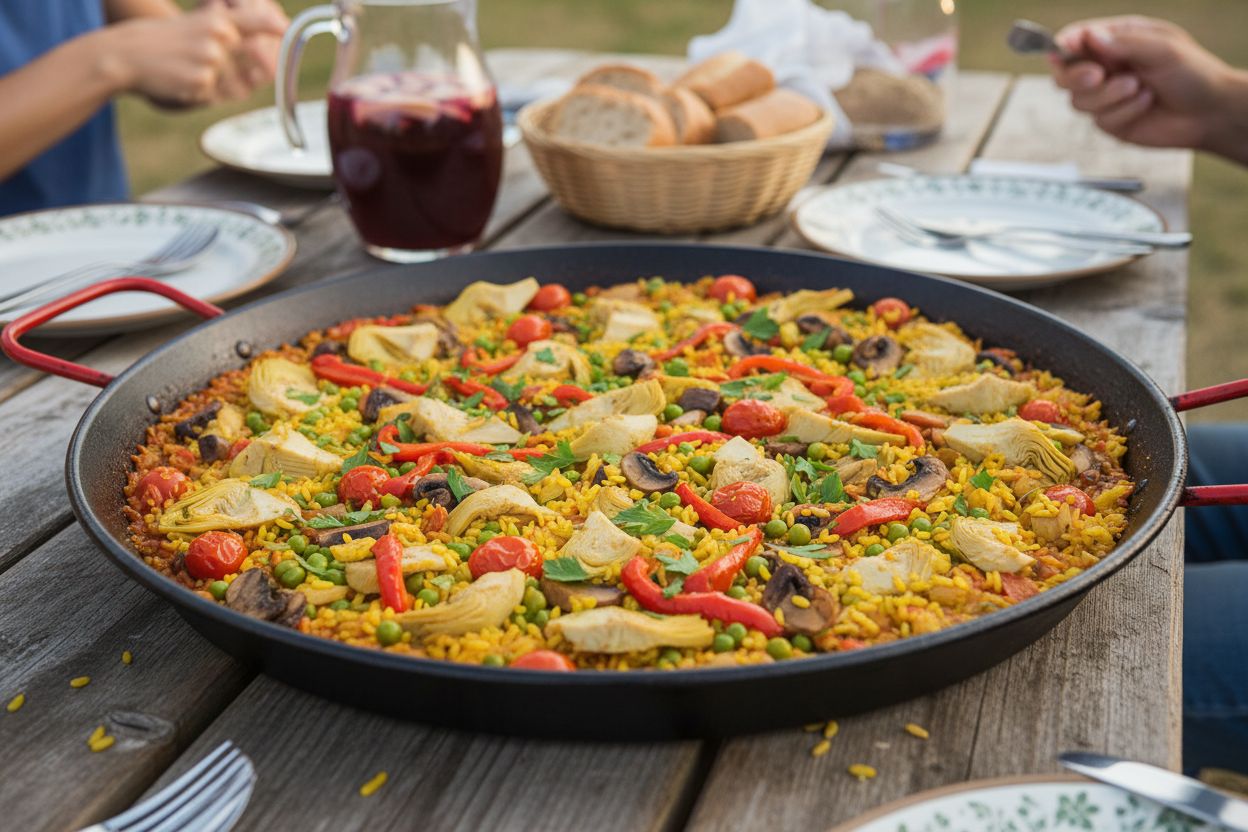 Paella végétarienne aux artichauts terminé