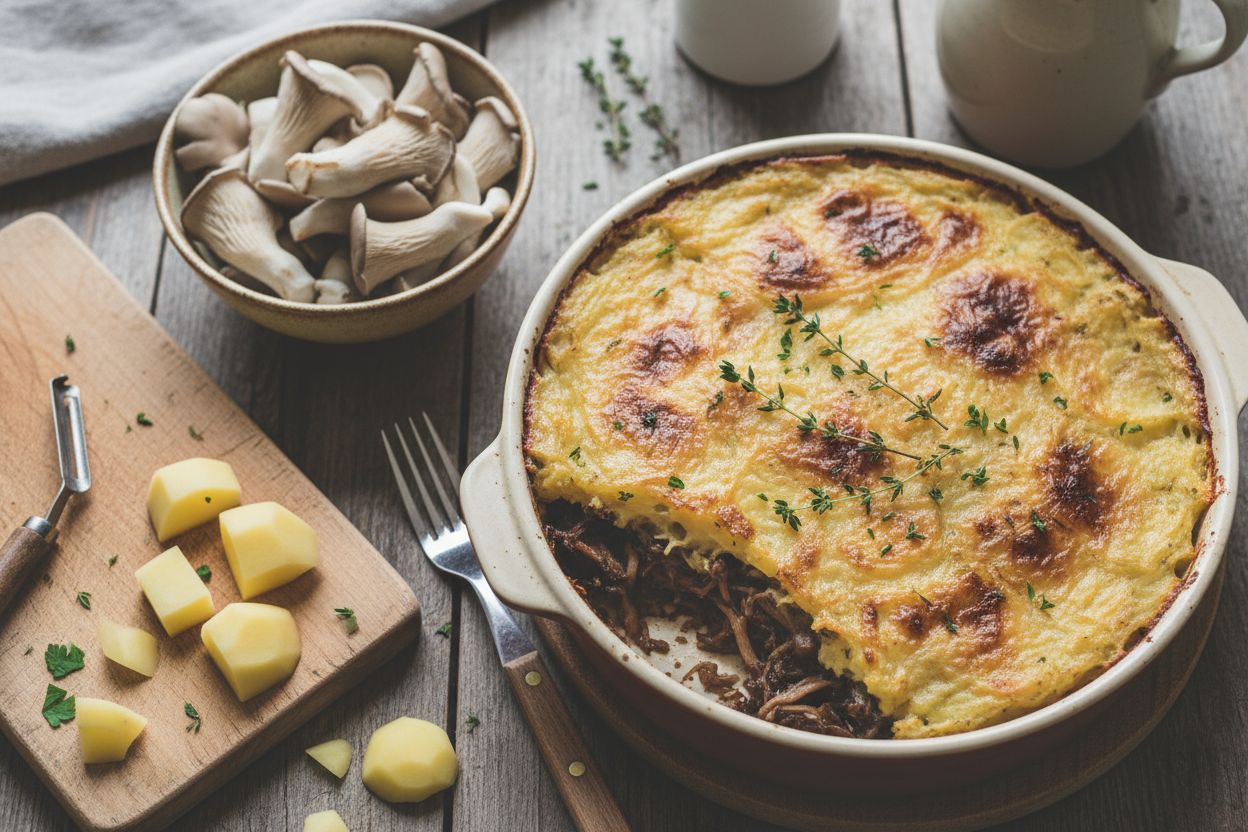 Parmentier de pleurotes effilochés façon canard terminé