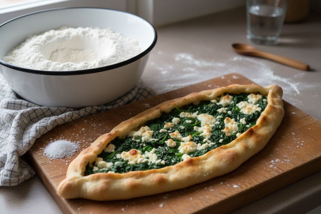 Pide turc aux épinards et fromage terminé