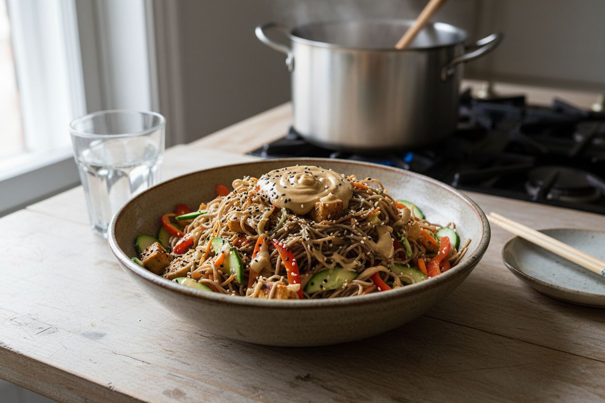 Salade de nouilles soba au sésame terminé