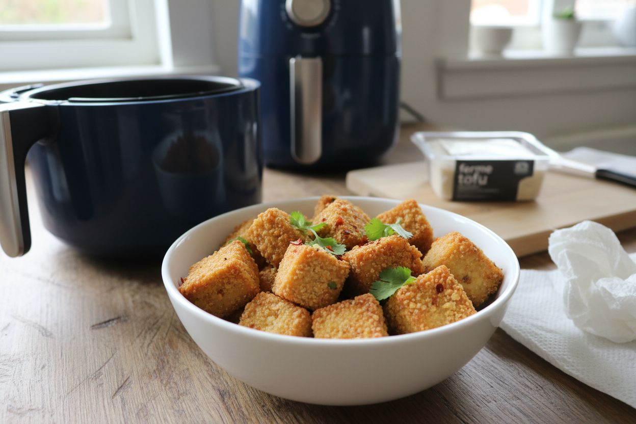 Tofu croustillant à l'air fryer terminé