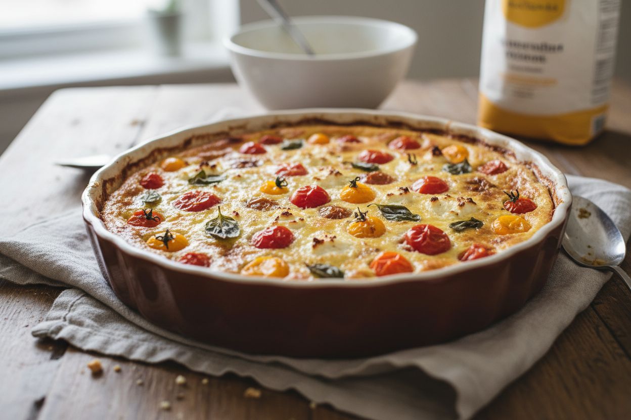 Clafoutis aux tomates cerises et feta terminé