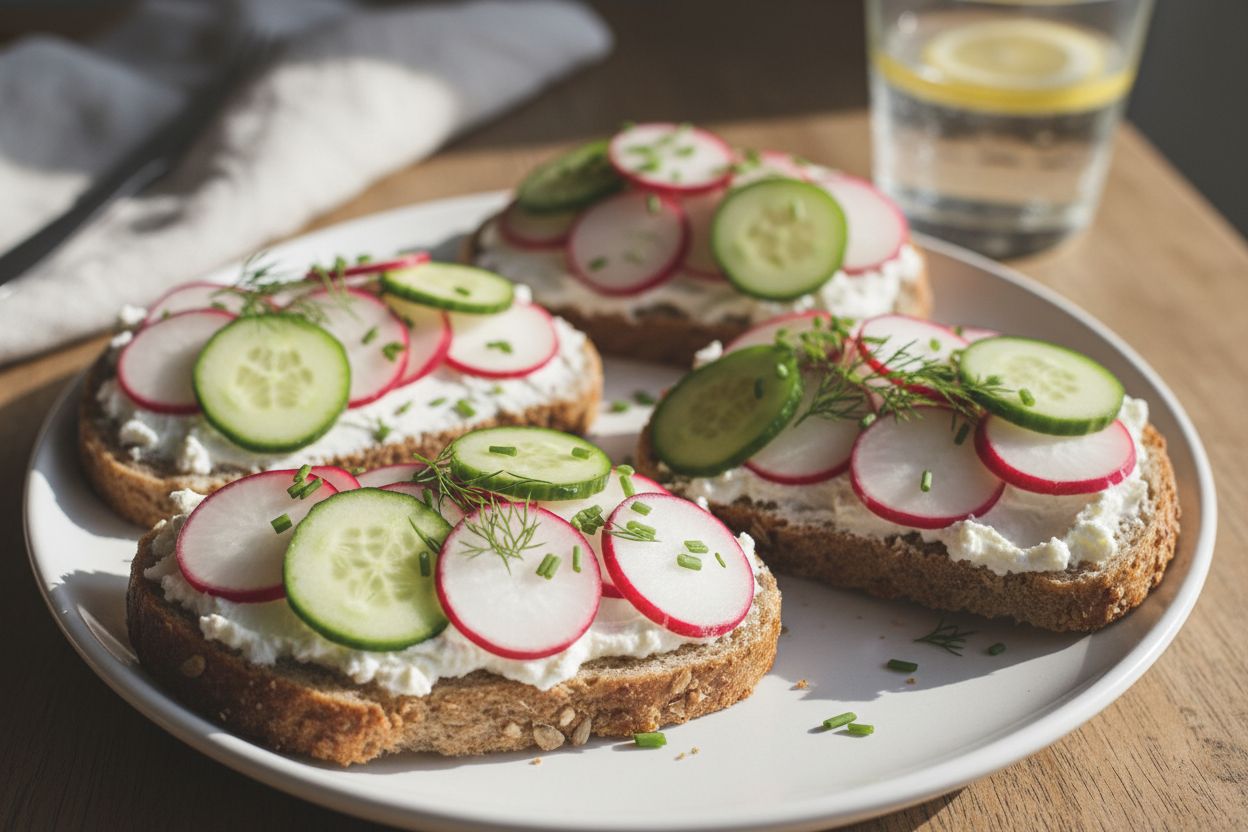 Tartine fromage frais radis concombre terminé