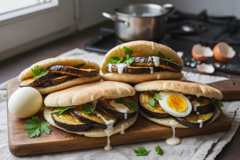 Recette pita aubergine oeuf dur sandwich vegetarien gourmand facile