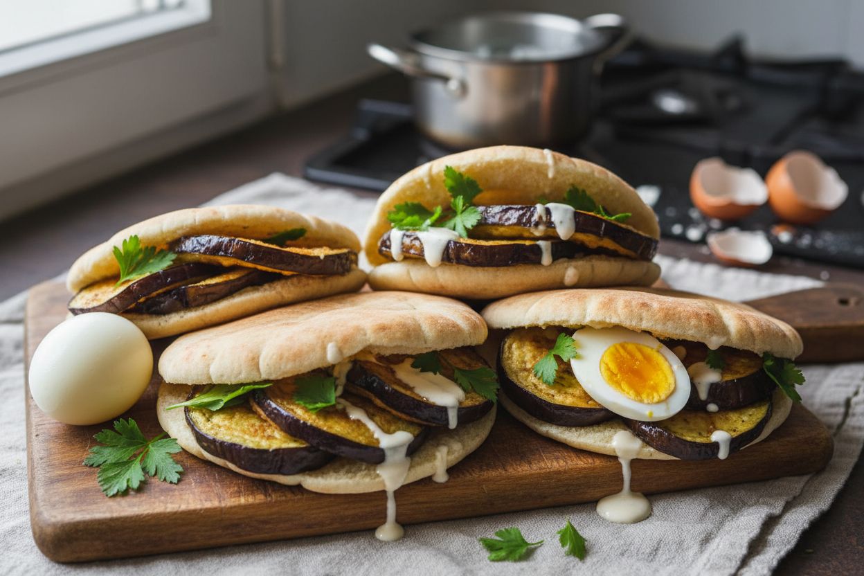 Recette pita aubergine oeuf dur sandwich vegetarien gourmand facile