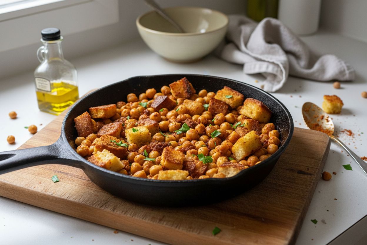 Pois chiches épicés et pain frit