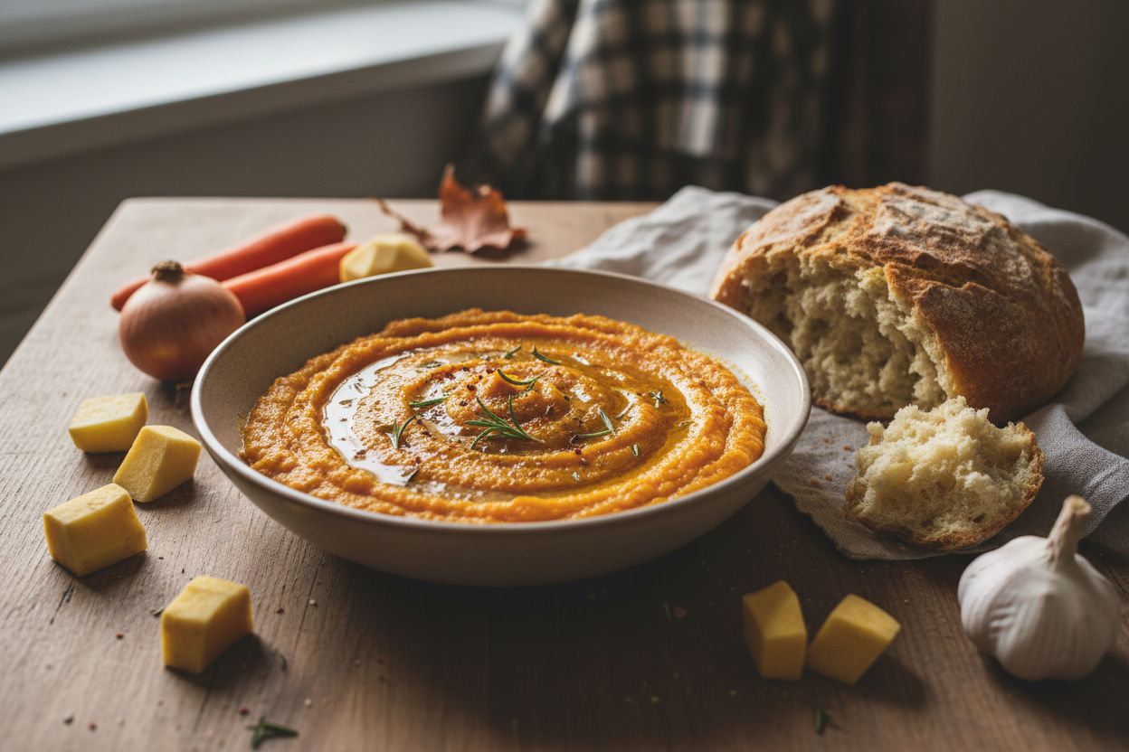 Purée de légumes épicée et pain