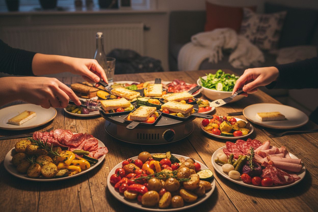 Raclette végétarienne aux légumes rôtis et charcuterie végétale