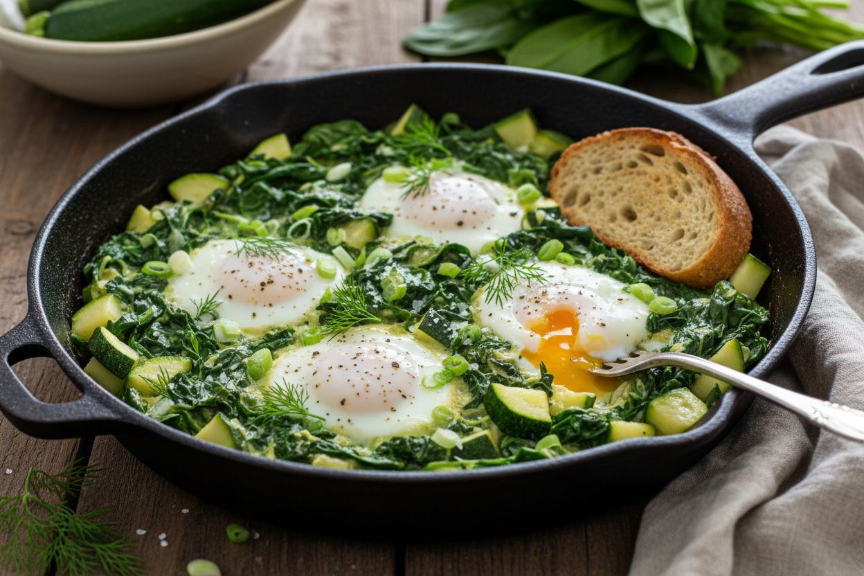 Shakshuka verte aux épinards et courgettes