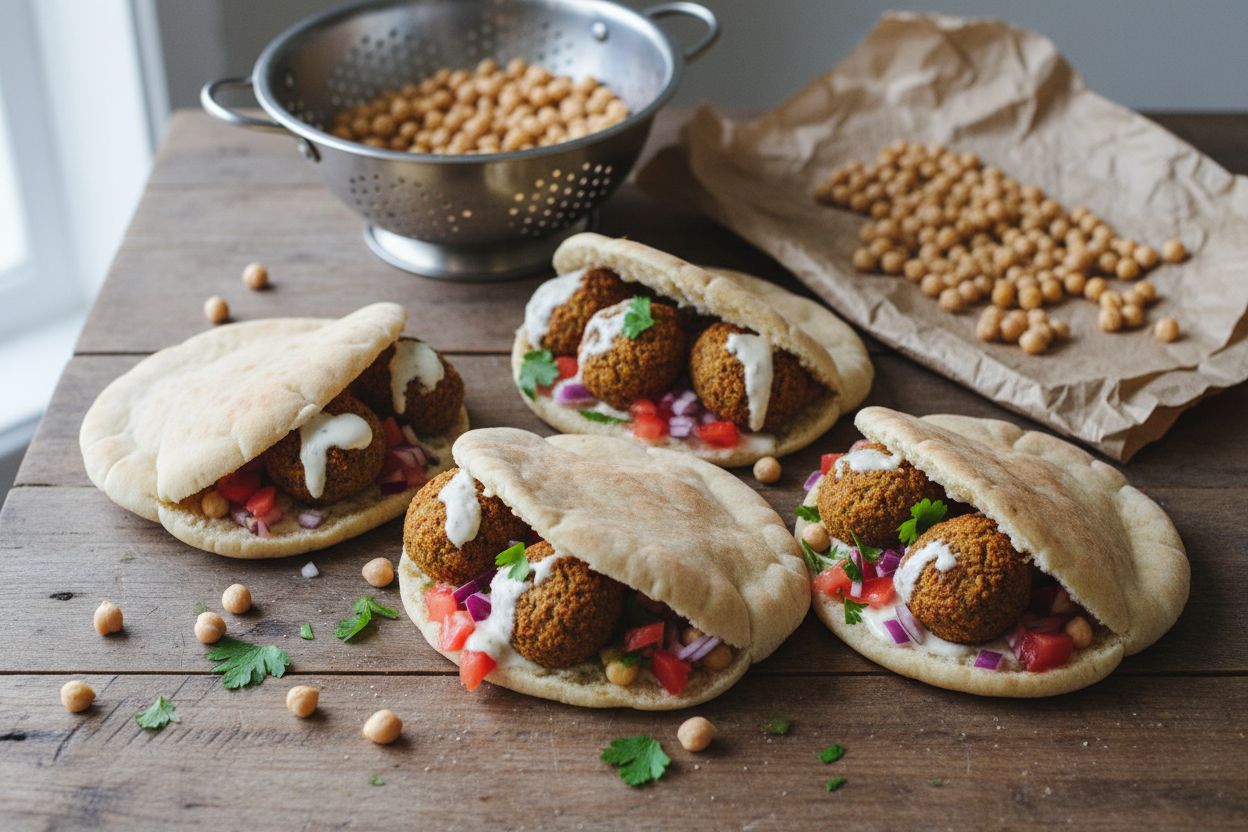 Pita garnie de falafels terminé