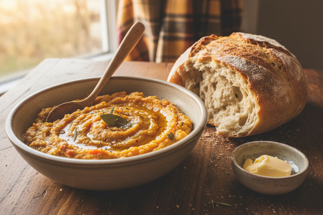 Purée de légumes épicée et pain terminé