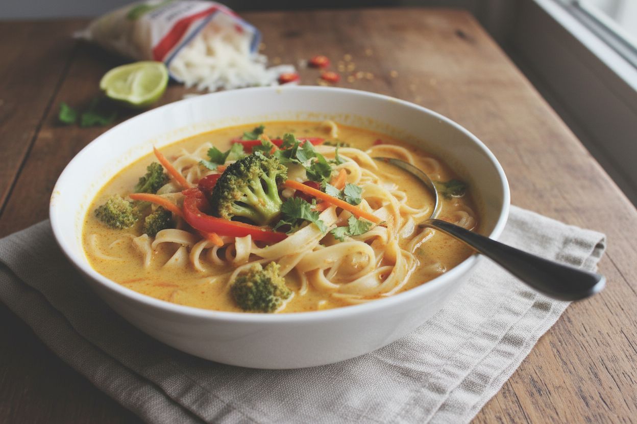 Soupe de nouilles thaï au curry terminé