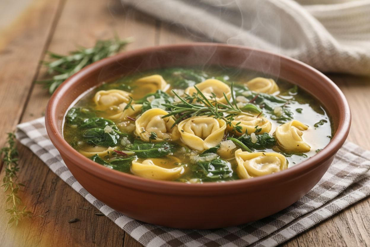 Soupe aux tortellinis et épinards terminé